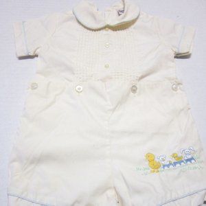 Petit Ami Pintuck Romper Easter Duck Rabbit Embroidery Baby Infant Sz 9 m